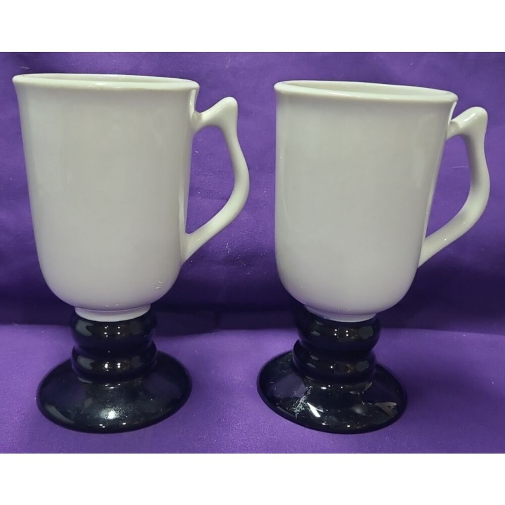 Hall Pottery Vintage Coffee Mugs 1272 Set Of 2 Off White With Black Base